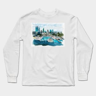 Perth Capital of Western Australia Watercolour Travel Wanderlust Souvenir Long Sleeve T-Shirt